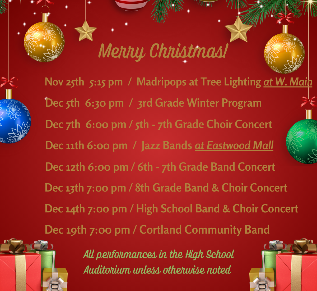 Schedule of Musical Performances